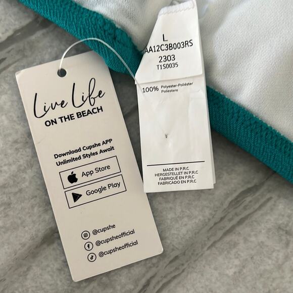 Cupshe Teal Blue Textured One Shoulder Scalloped Bikini Top Woman Size Large - Picture 3 of 4